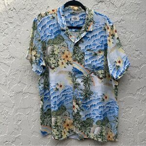 MARINE LAYER Hawaiian Shirt Men M/L Flower Palm Tree Short Sleeve Button Down
